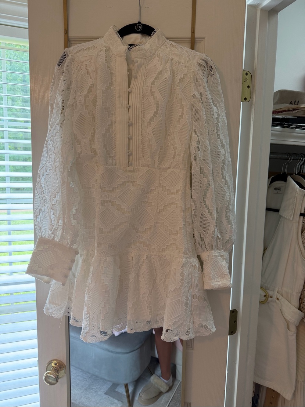 REVOLVE White Lace High-Neck Long-Sleeve Mini Dress - Picture 2 of 2